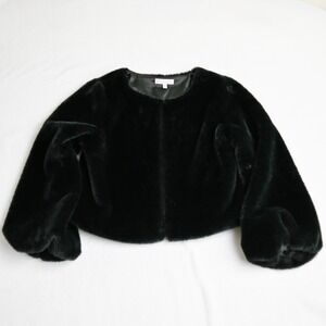 GB Dillards Faux Fur Bolero Shrug Girls Large Black Round Neckline Formal